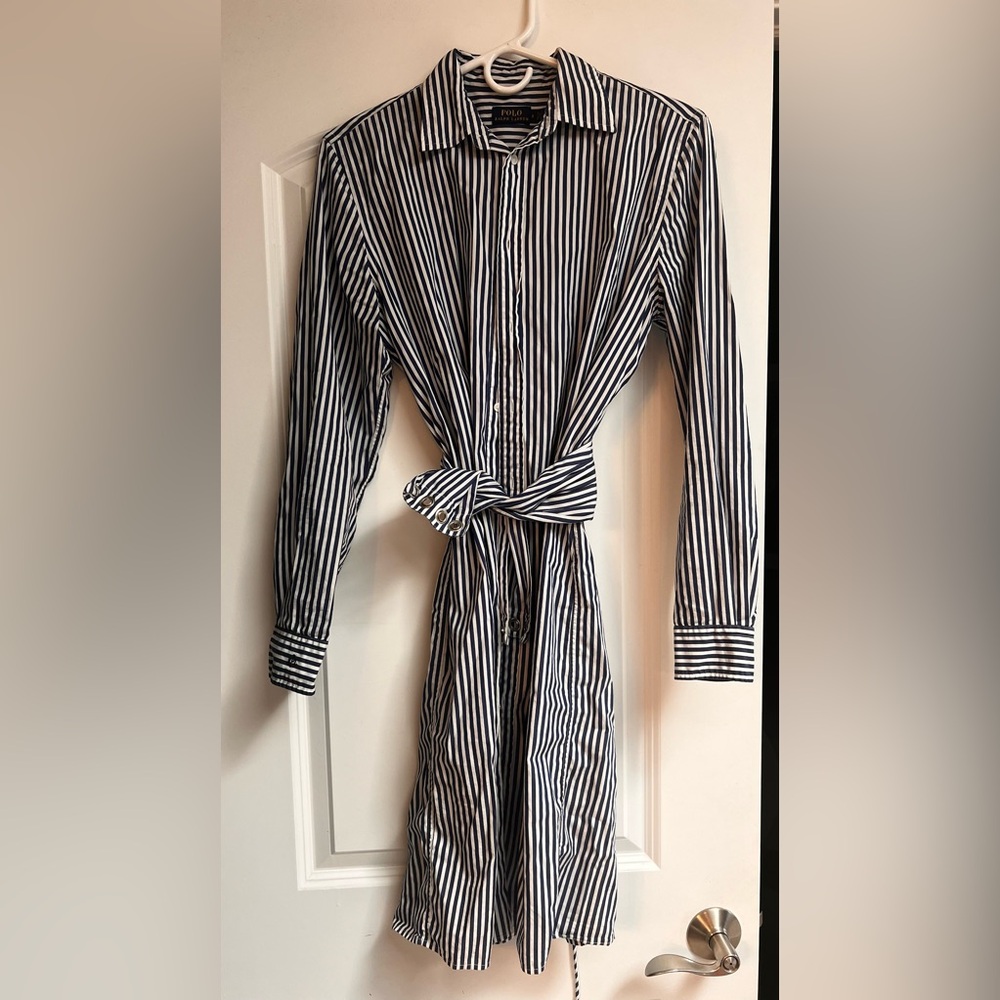 Ralph Lauren striped blue and white shirt dress.